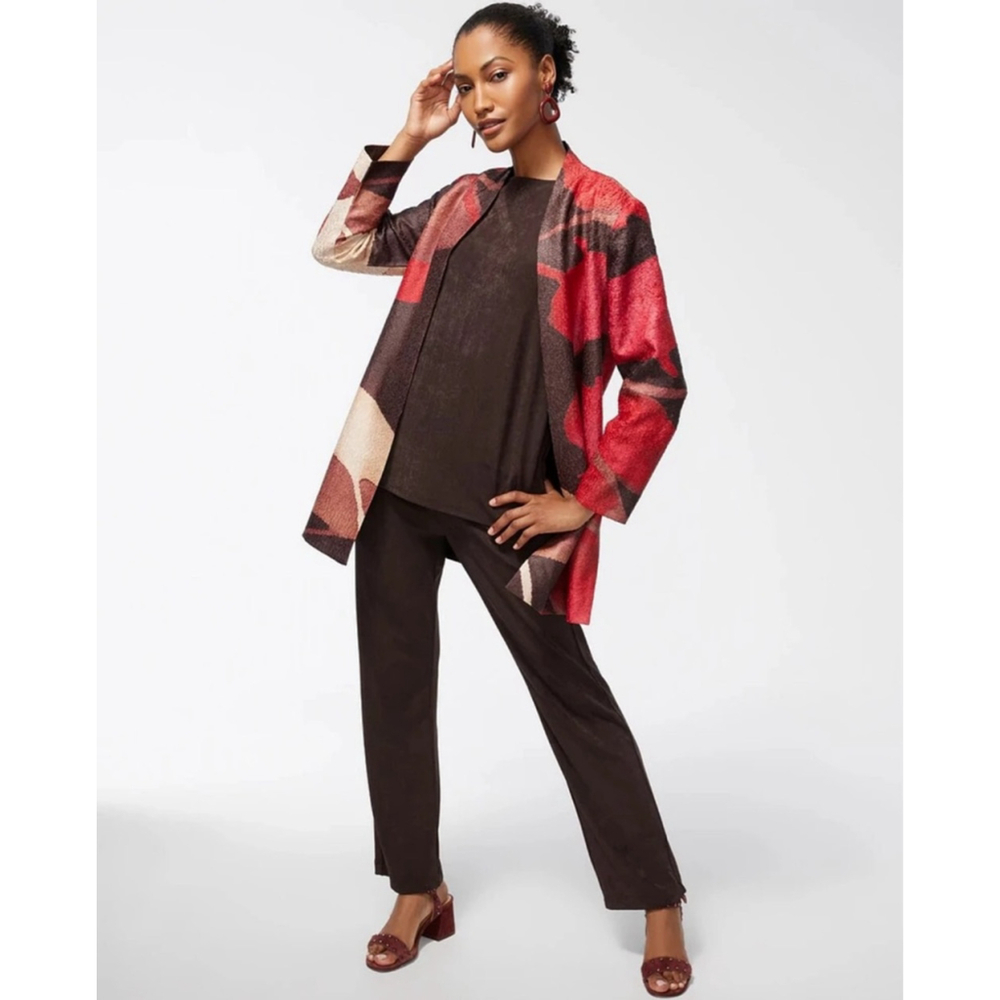 Chico's Size 3 XL Abstract Print Textured Open Front Jacket Kimono Blazer Multic